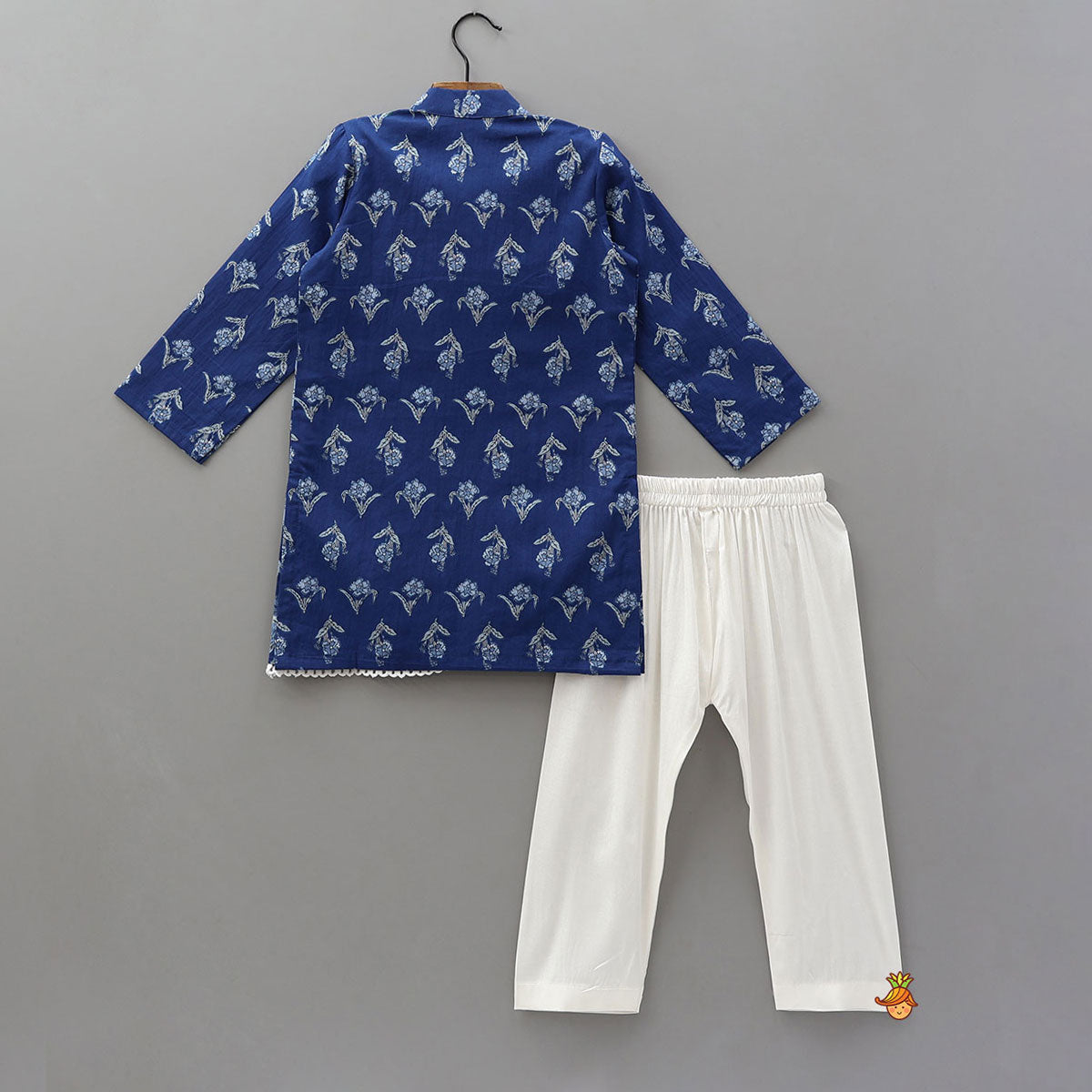 Pre Order: Blue Printed Asymmetric Kurta And Pyjama