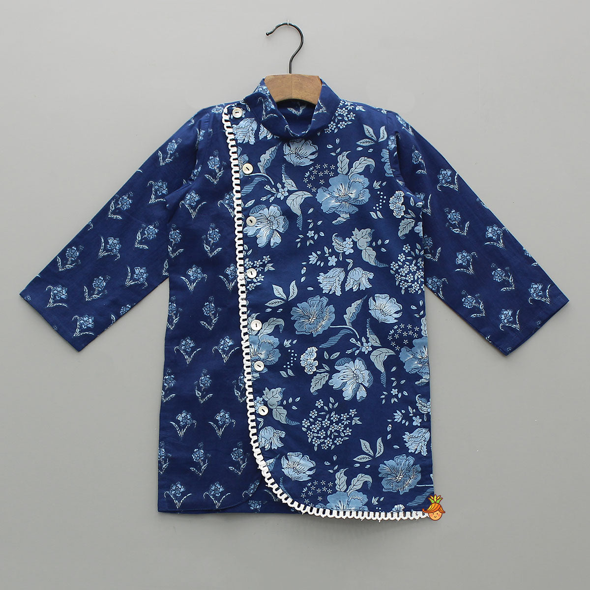 Pre Order: Blue Printed Asymmetric Kurta And Pyjama