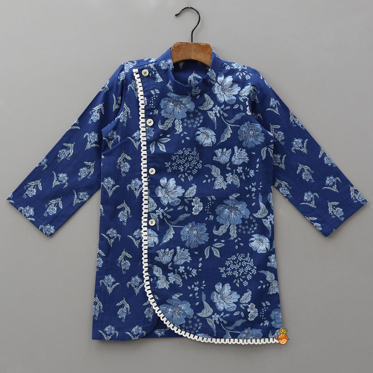 Pre Order: Blue Printed Asymmetric Kurta And Pyjama