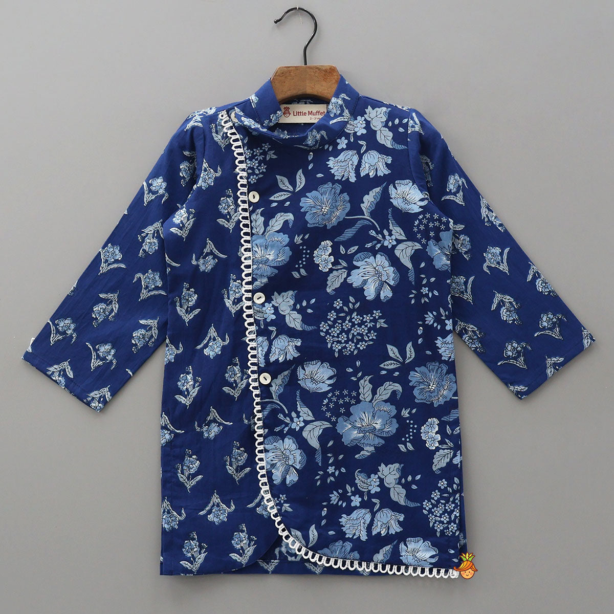 Pre Order: Blue Printed Asymmetric Kurta And Pyjama