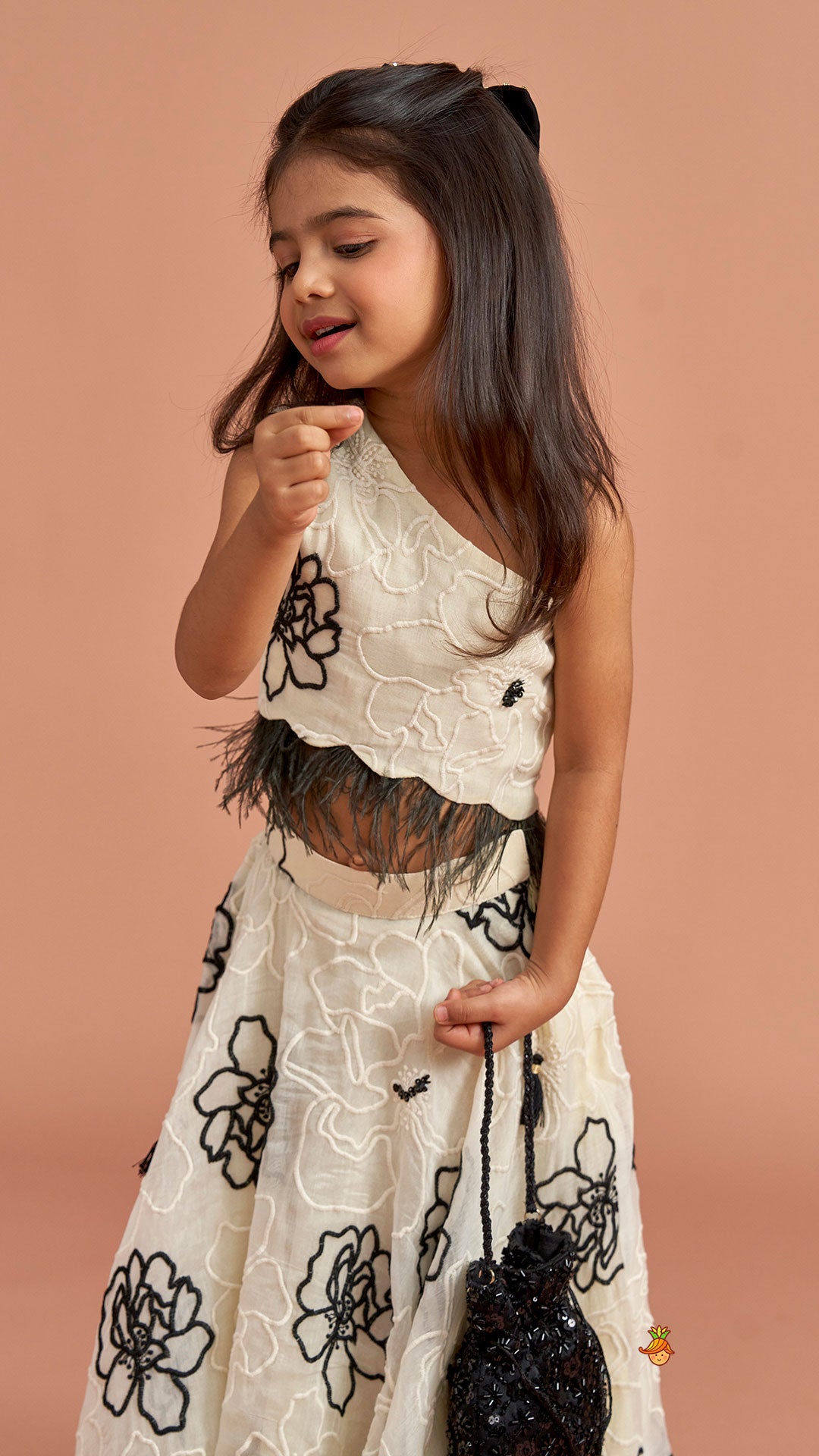 Pre Order: Cream One Shoulder Top And Umbrella Style Flared Lehenga
