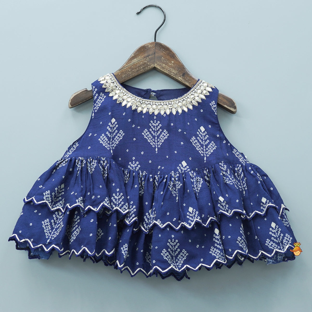 Pre Order: Blue Printed Embroidered Layered Top And Flared Palazzo