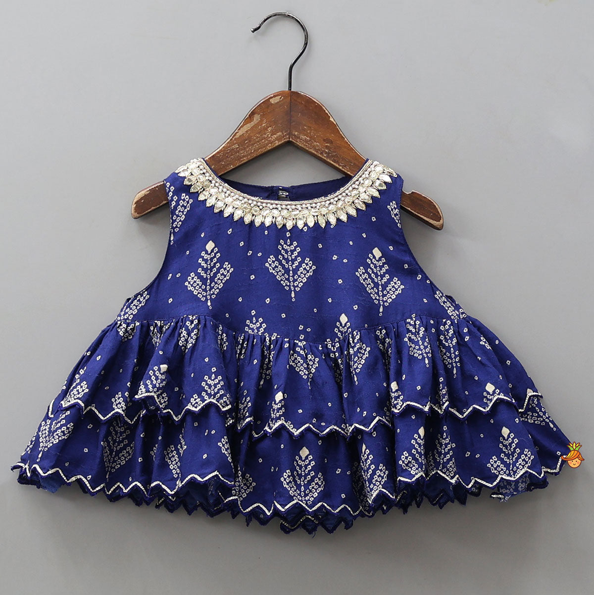 Pre Order: Blue Printed Embroidered Layered Top And Flared Palazzo