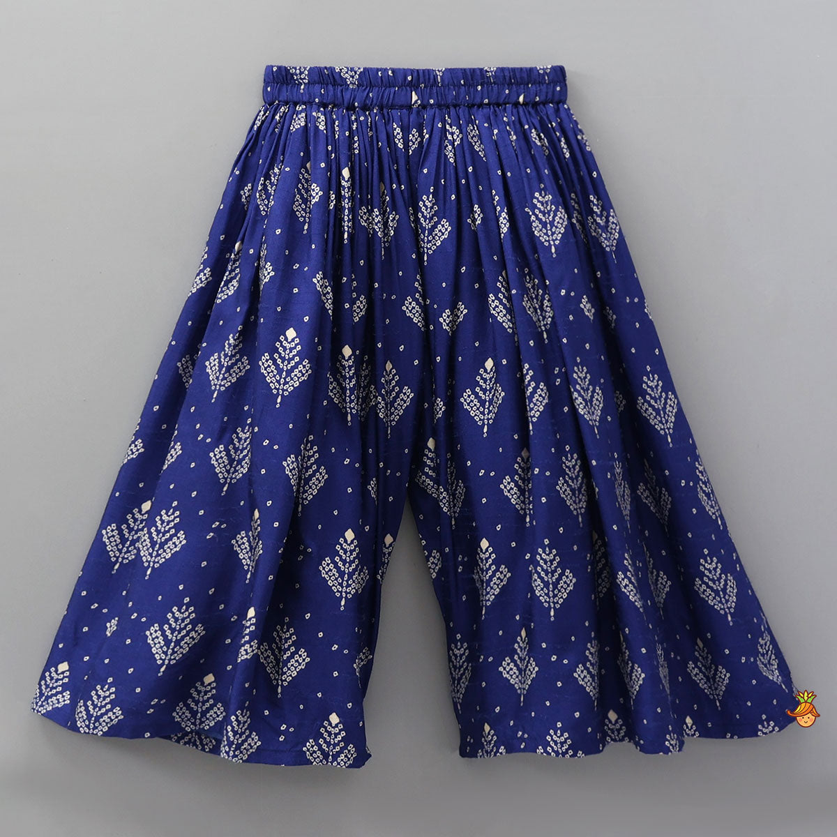 Pre Order: Blue Printed Embroidered Layered Top And Flared Palazzo