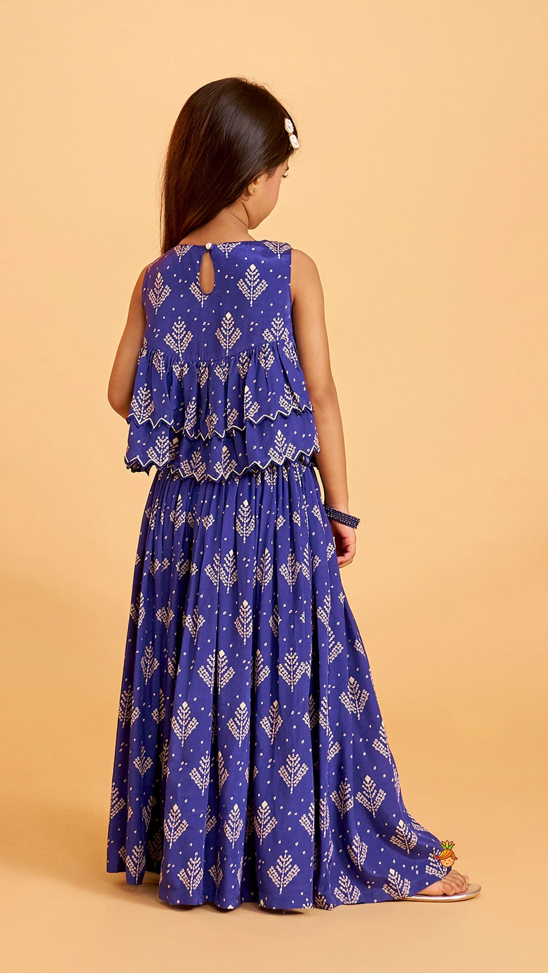 Pre Order: Blue Printed Embroidered Layered Top And Flared Palazzo