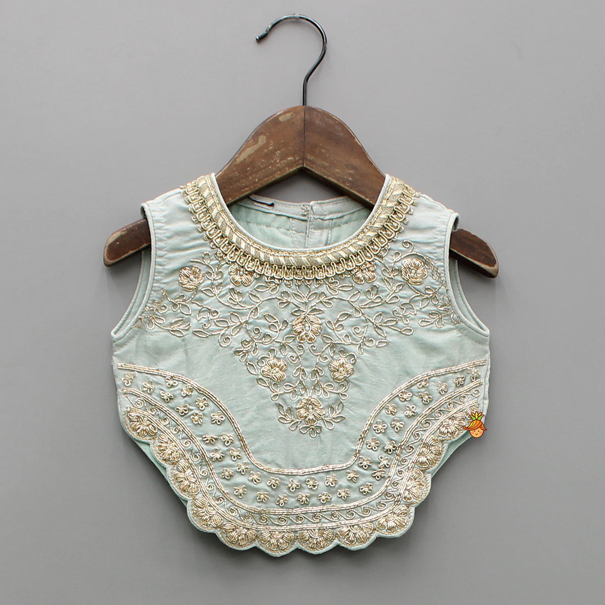 Pre Order: Embroidered Scalloped Detail Top And Flared Palazzo With Dupatta