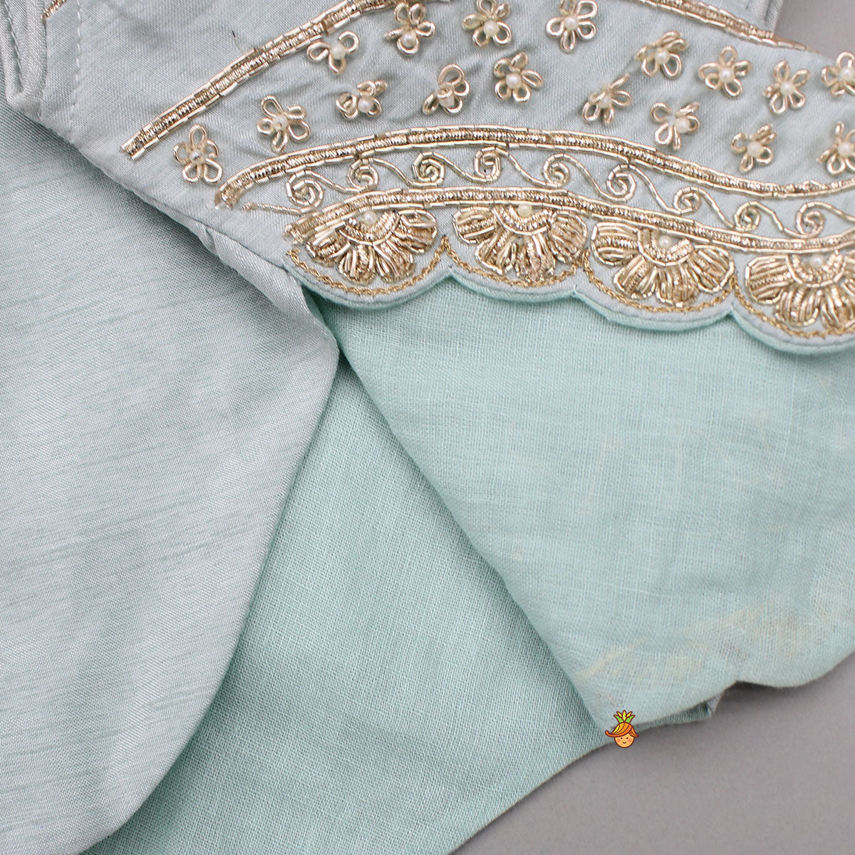 Pre Order: Embroidered Scalloped Detail Top And Flared Palazzo With Dupatta