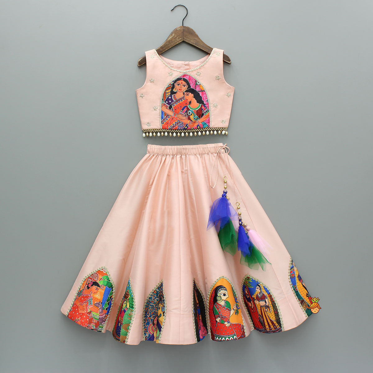 Pre Order: Peach Embroidered Top And Lehenga