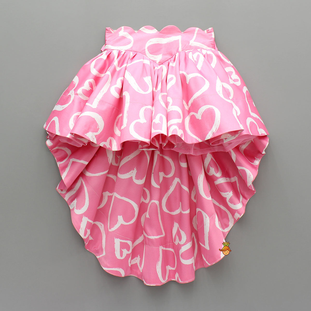 Pre Order: Pink Printed Smocked Top And High Low Skirt With Hairband