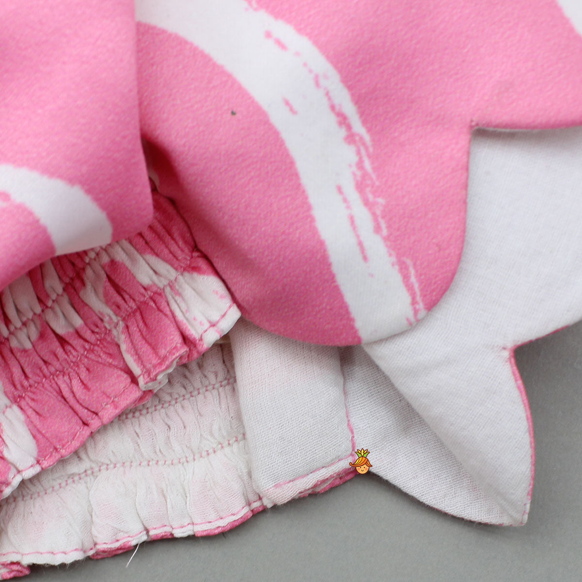 Pre Order: Pink Printed Smocked Top And High Low Skirt With Hairband