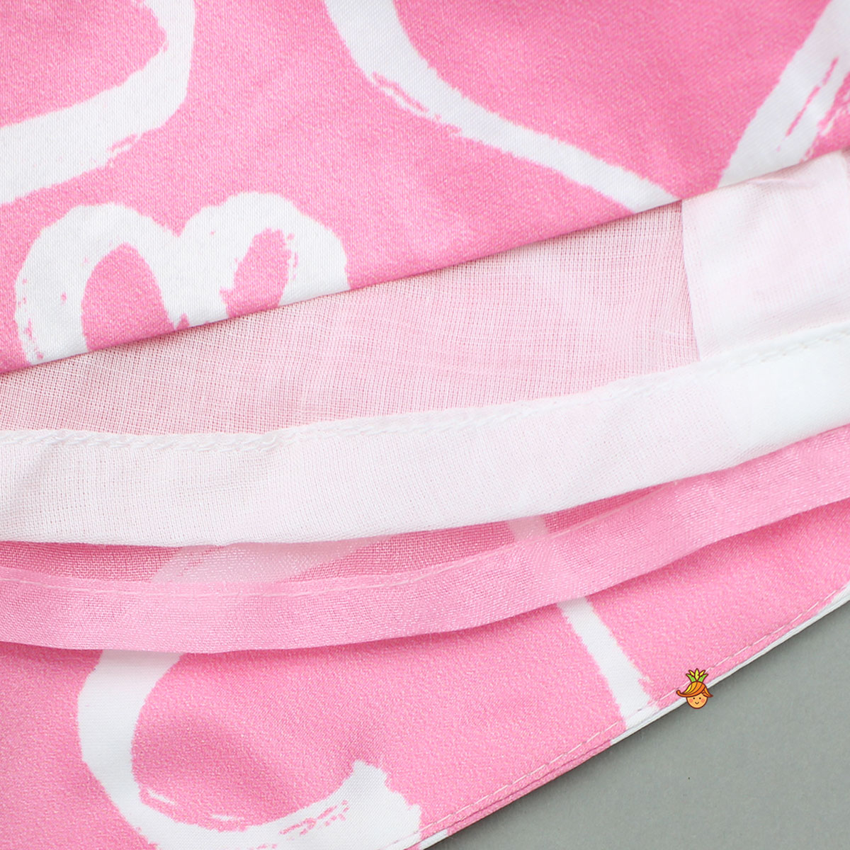 Pre Order: Pink Printed Smocked Top And High Low Skirt With Hairband