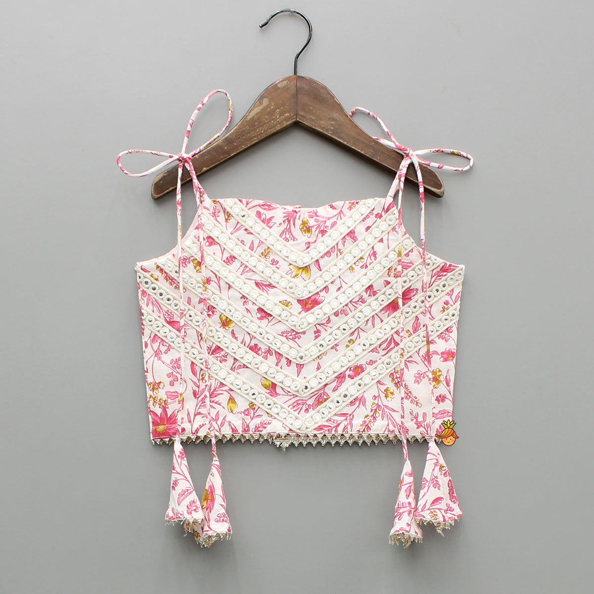 Pre Order: Floral Printed Tie Up Strappy Top And Lehenga