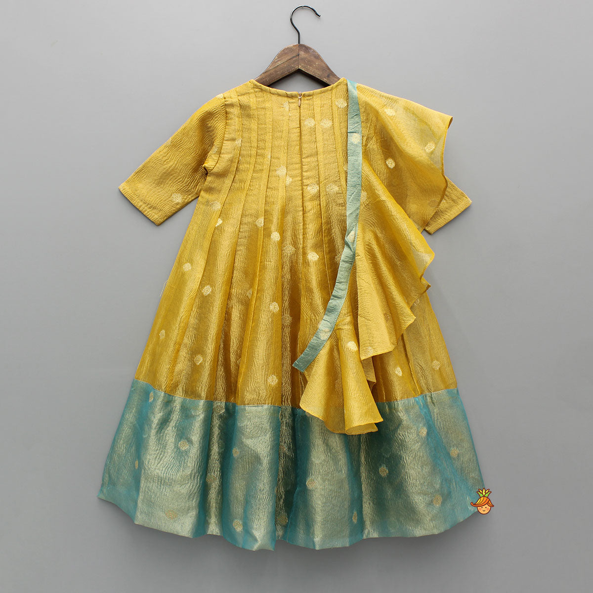Contrast Panel Detailing Mustard Kurti And Matching Dupatta