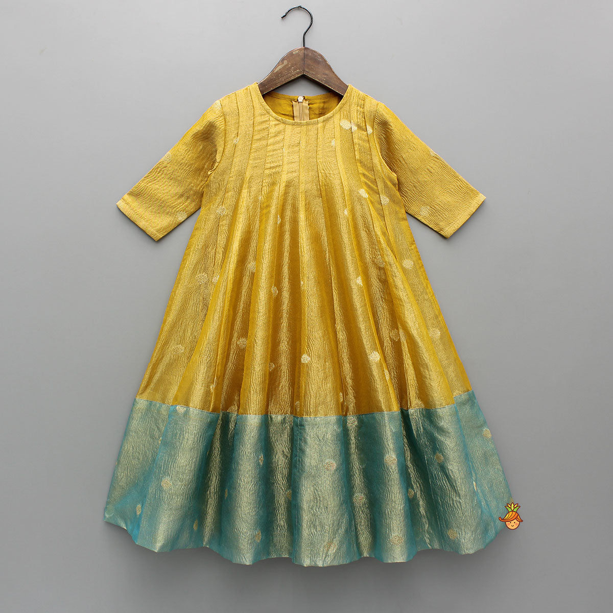 Contrast Panel Detailing Mustard Kurti And Matching Dupatta