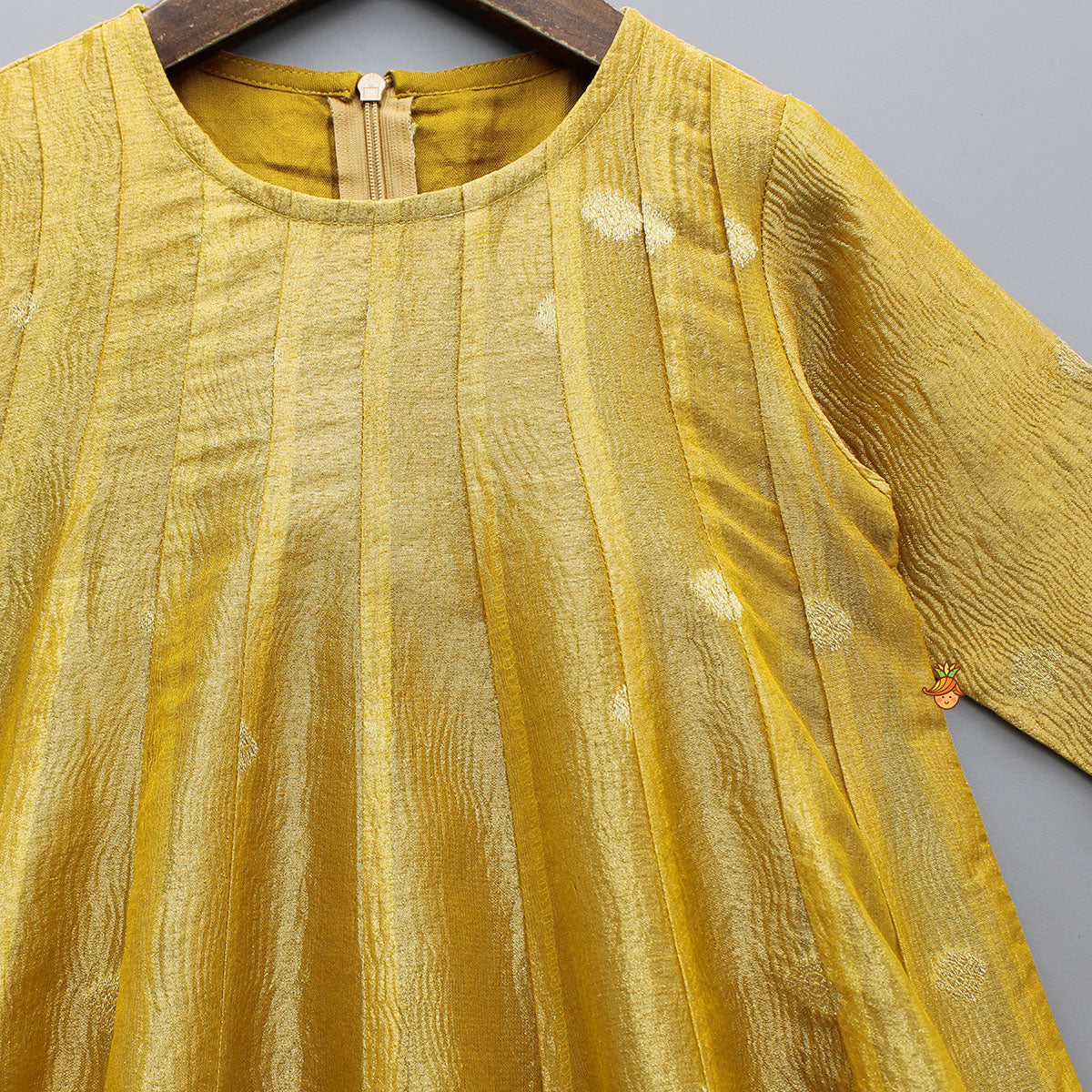 Contrast Panel Detailing Mustard Kurti And Matching Dupatta