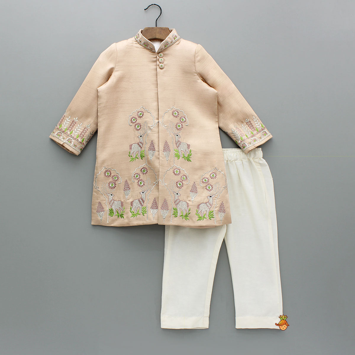 Pre Order: Peach Embroidered Sherwani And Pyjama