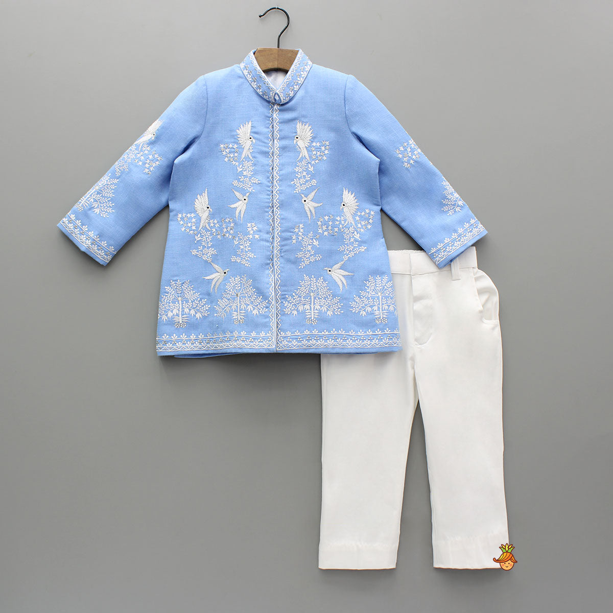 Pre Order: Blue Bird Embroidered Sherwani And Pant