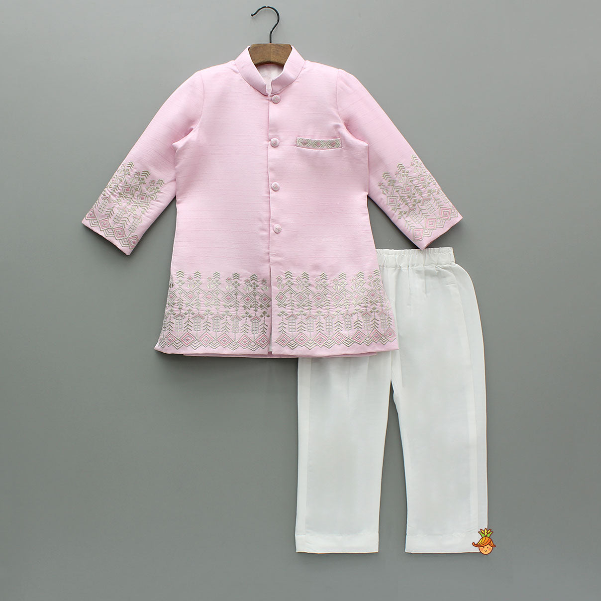 Pre Order: Pink Embroidered Sherwani And Pyjama