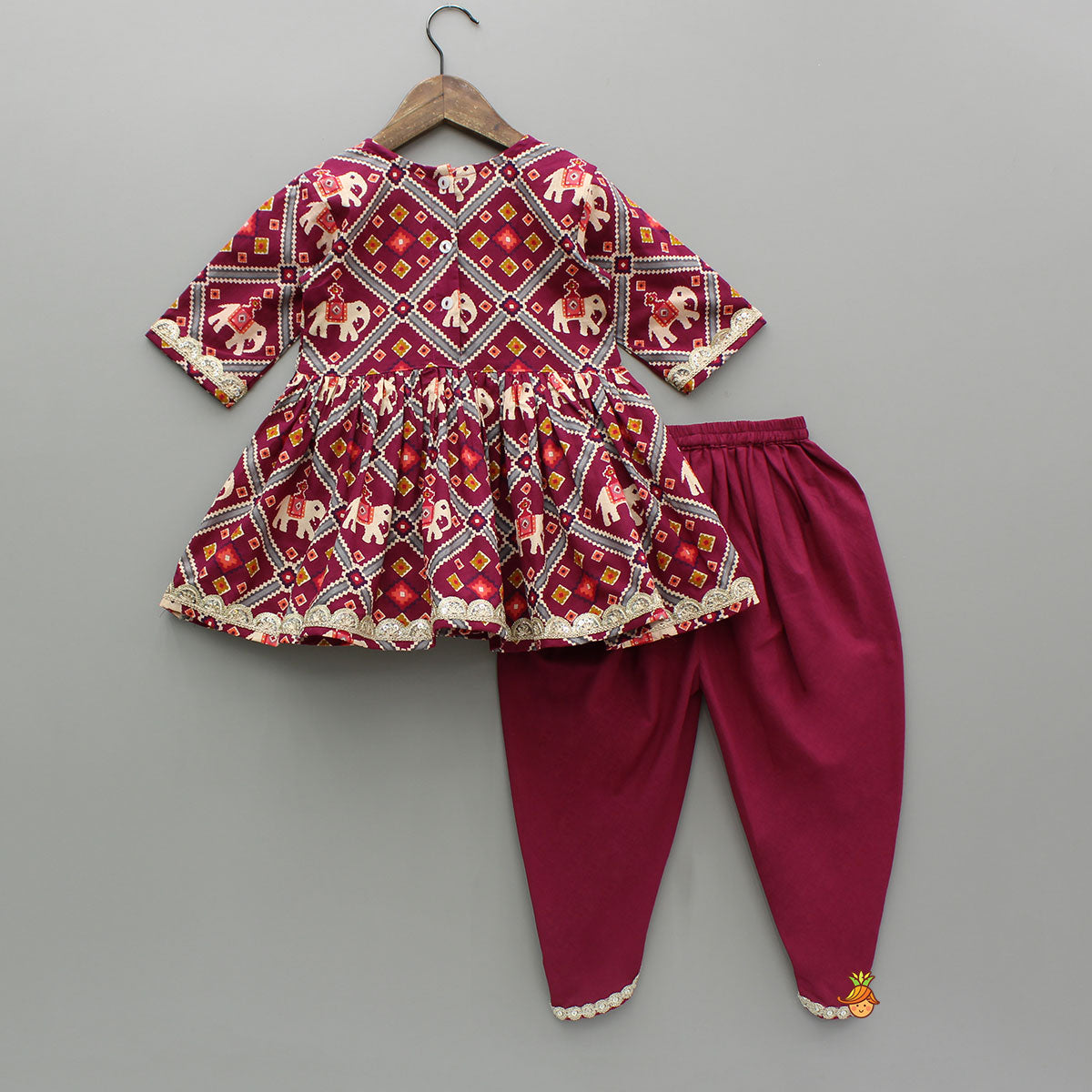 Pre Order: Beautiful Patola-Printed Angarkha Style Kurti And Dhoti With Dupatta