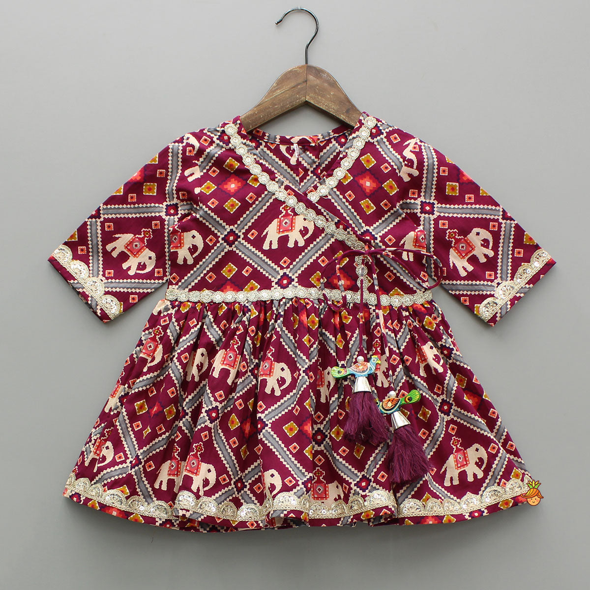 Pre Order: Beautiful Patola-Printed Angarkha Style Kurti And Dhoti With Dupatta