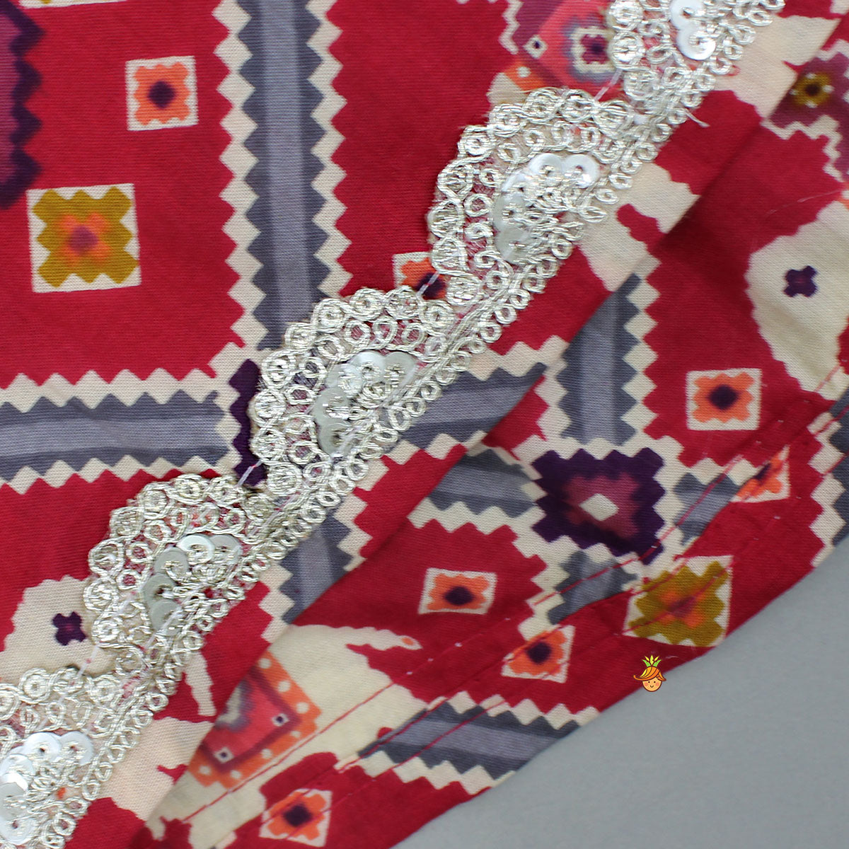 Pre Order: Beautiful Patola-Printed Angarkha Style Red Kurti And Dhoti With Dupatta