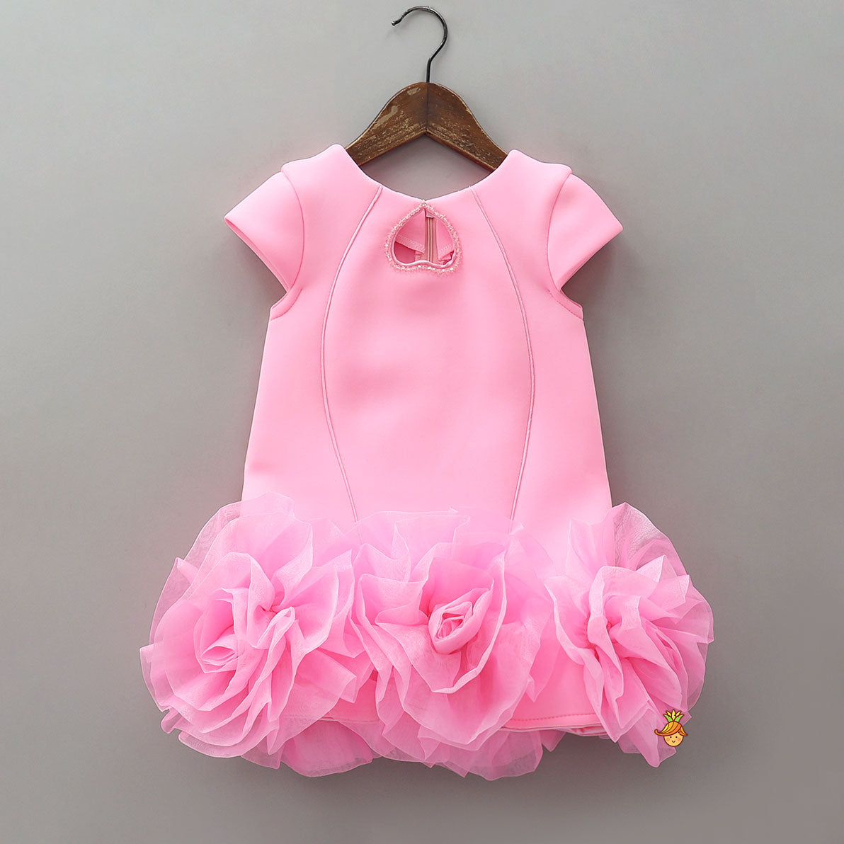 Pink Elegant Embellished Dress With Organza Flower Detail