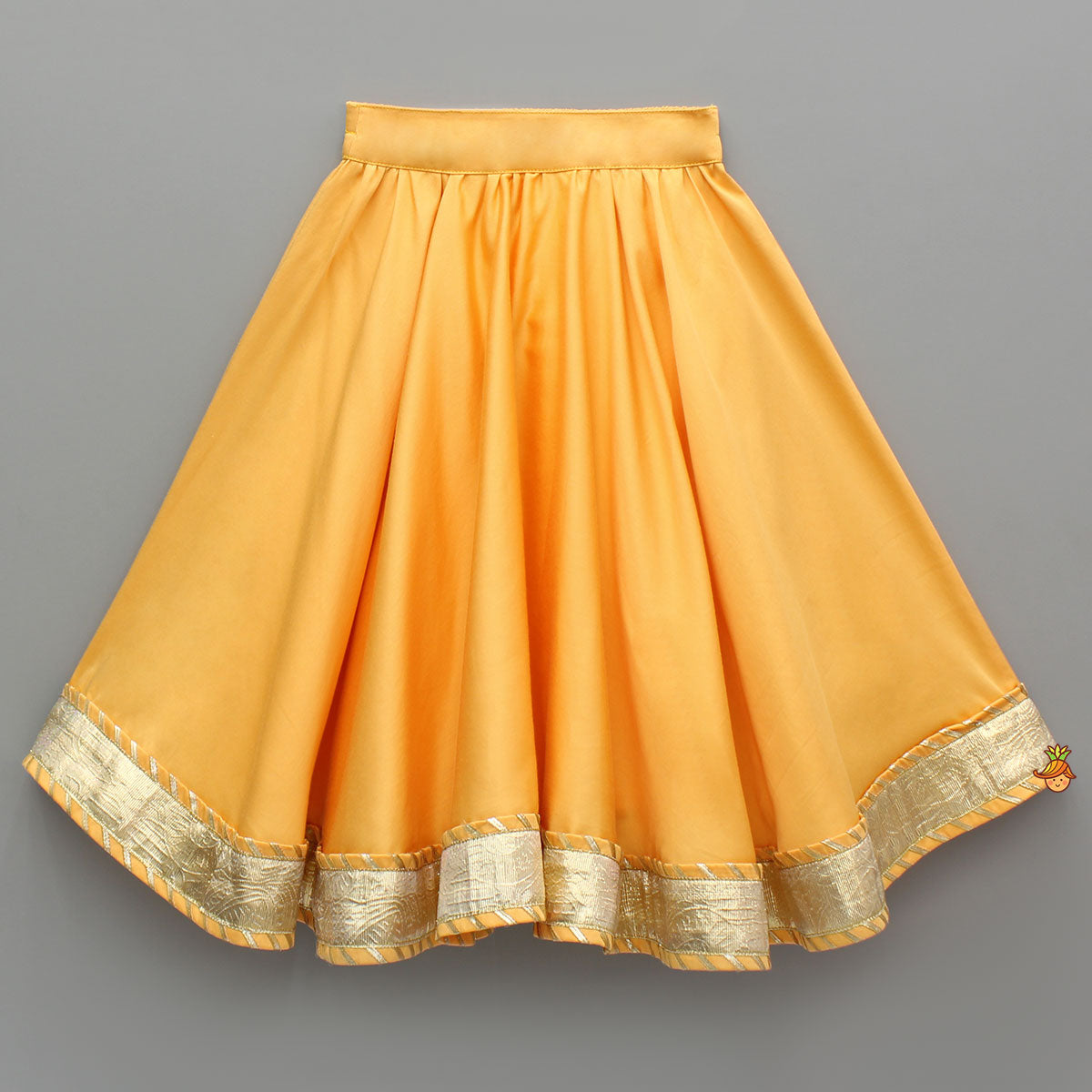 Pre Order: Orange Lace Top With Lehenga And Dupatta