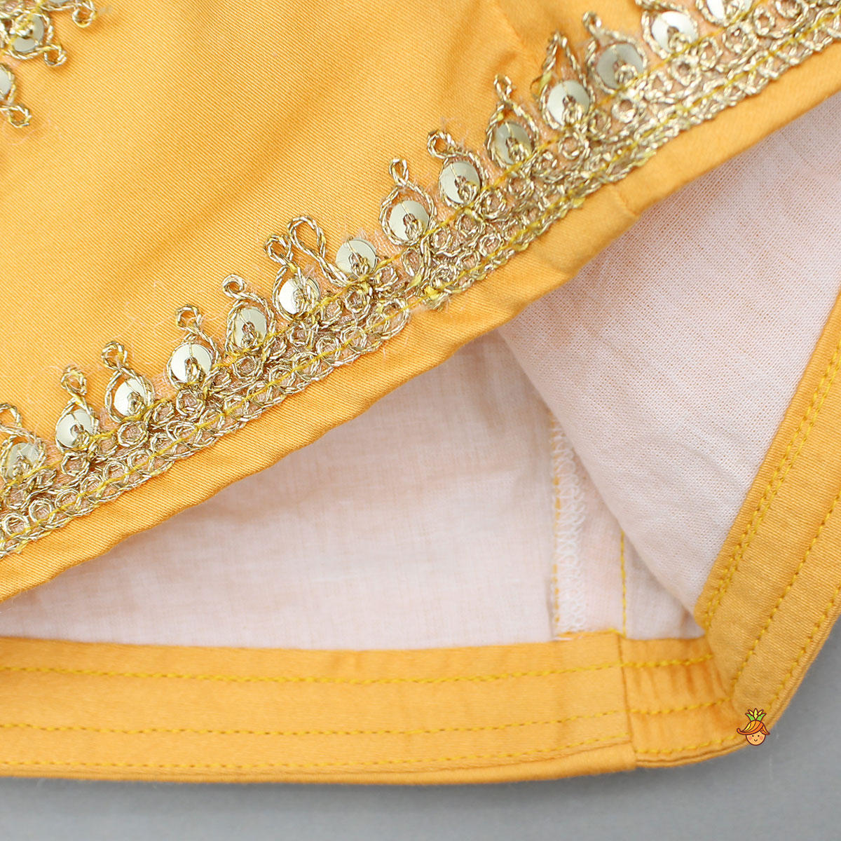 Pre Order: Orange Lace Top With Lehenga And Dupatta