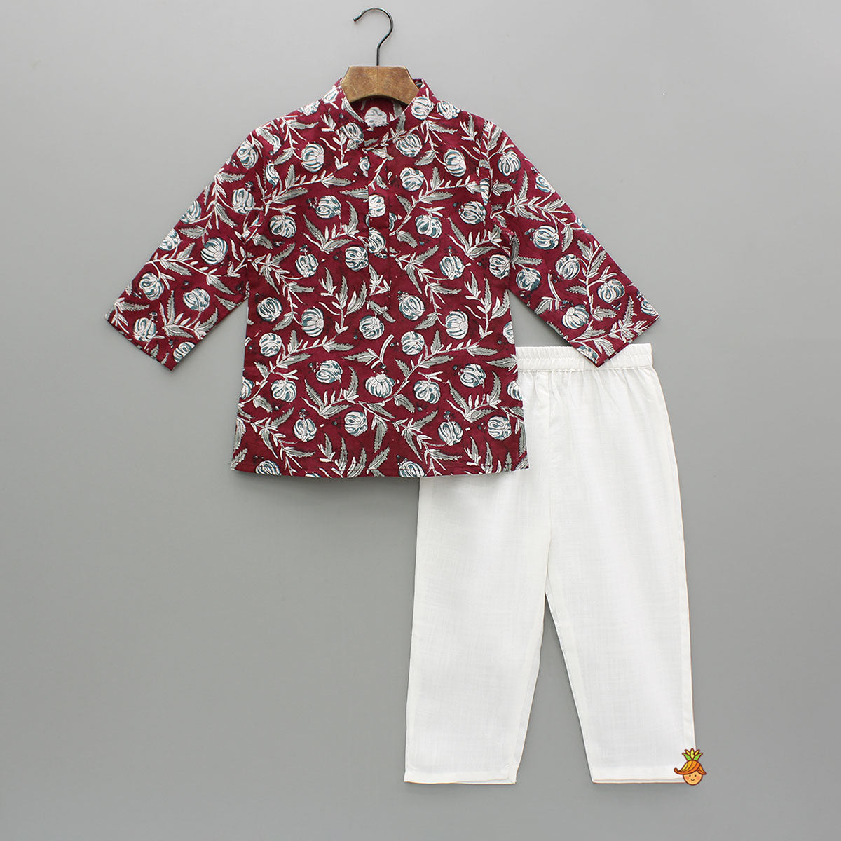 Maroon Summer Block Print Kurta And Pyjama