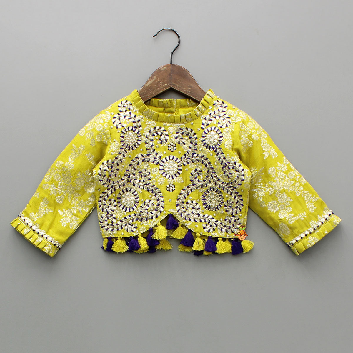 Pre Order: Green Gota Patti Embellished Top With Flared Palazzo