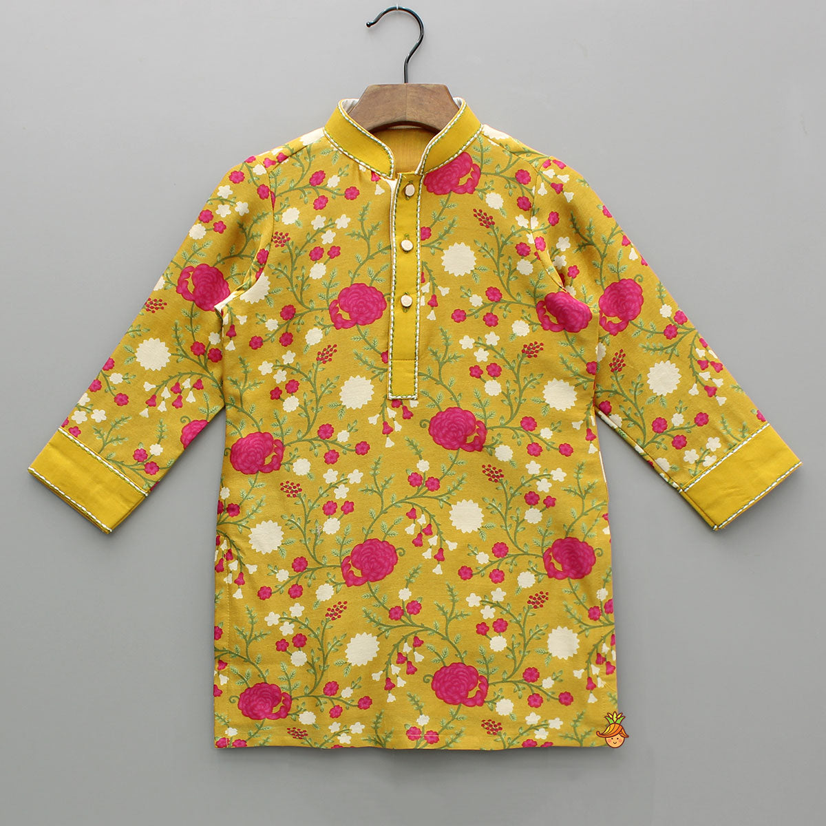 Pre Order: Mustard Floral Printed Kurta With Pyjama