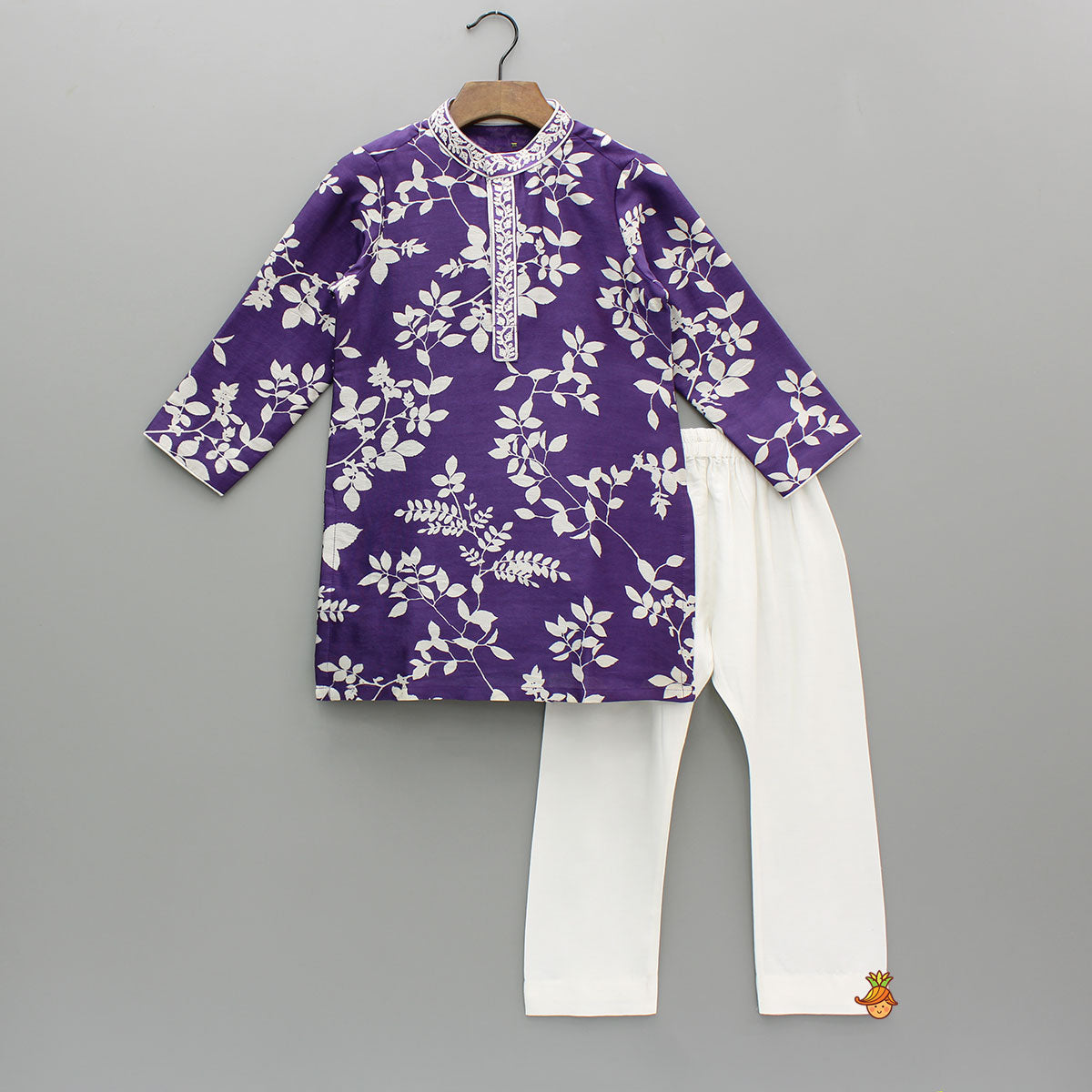 Pre Order: Purple Floral Printed Embroidered Kurta With Pyjama