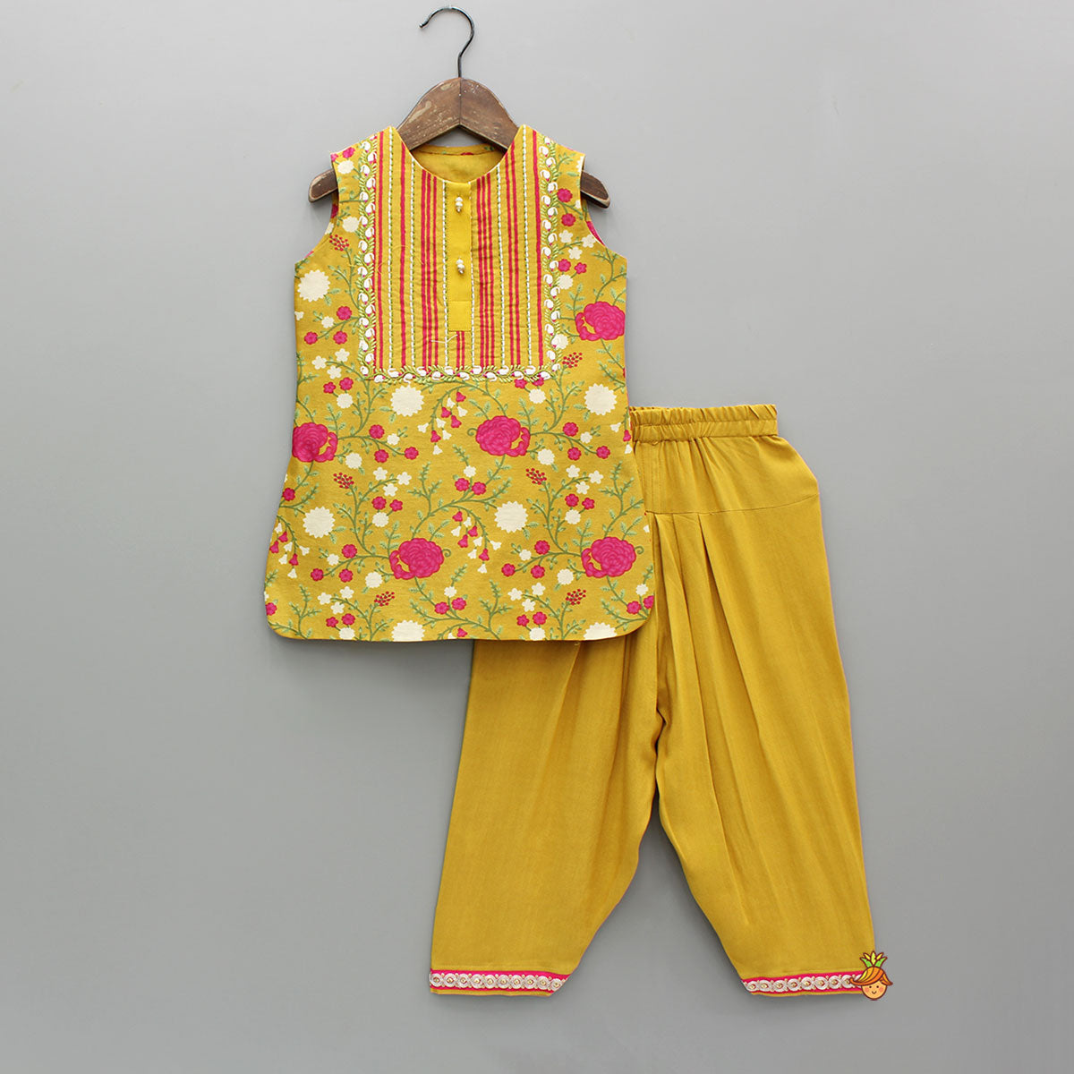 Pre Order: Mustard Floral Chanderi Kurta And Salwar