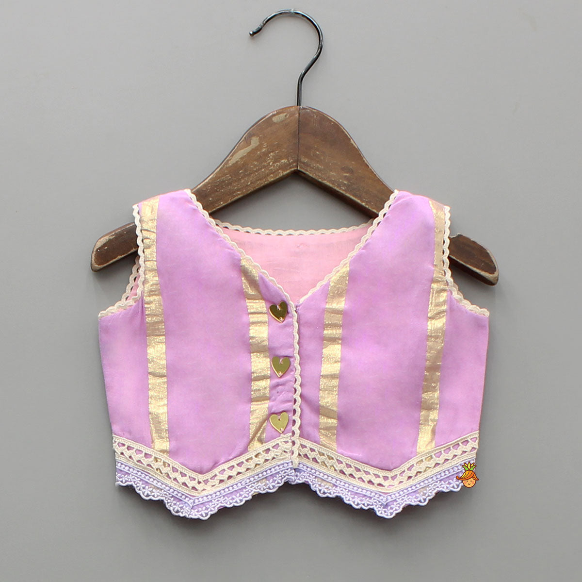 Pre Order: Heart Detail Pink Top With Floral Lehenga