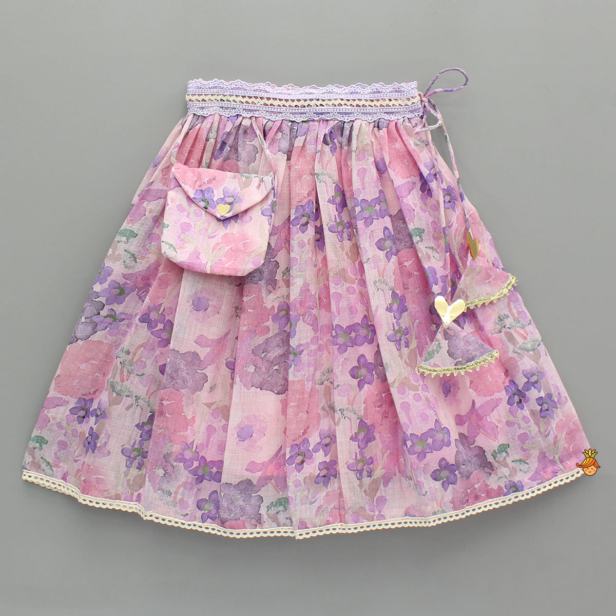 Pre Order: Heart Detail Pink Top With Floral Lehenga