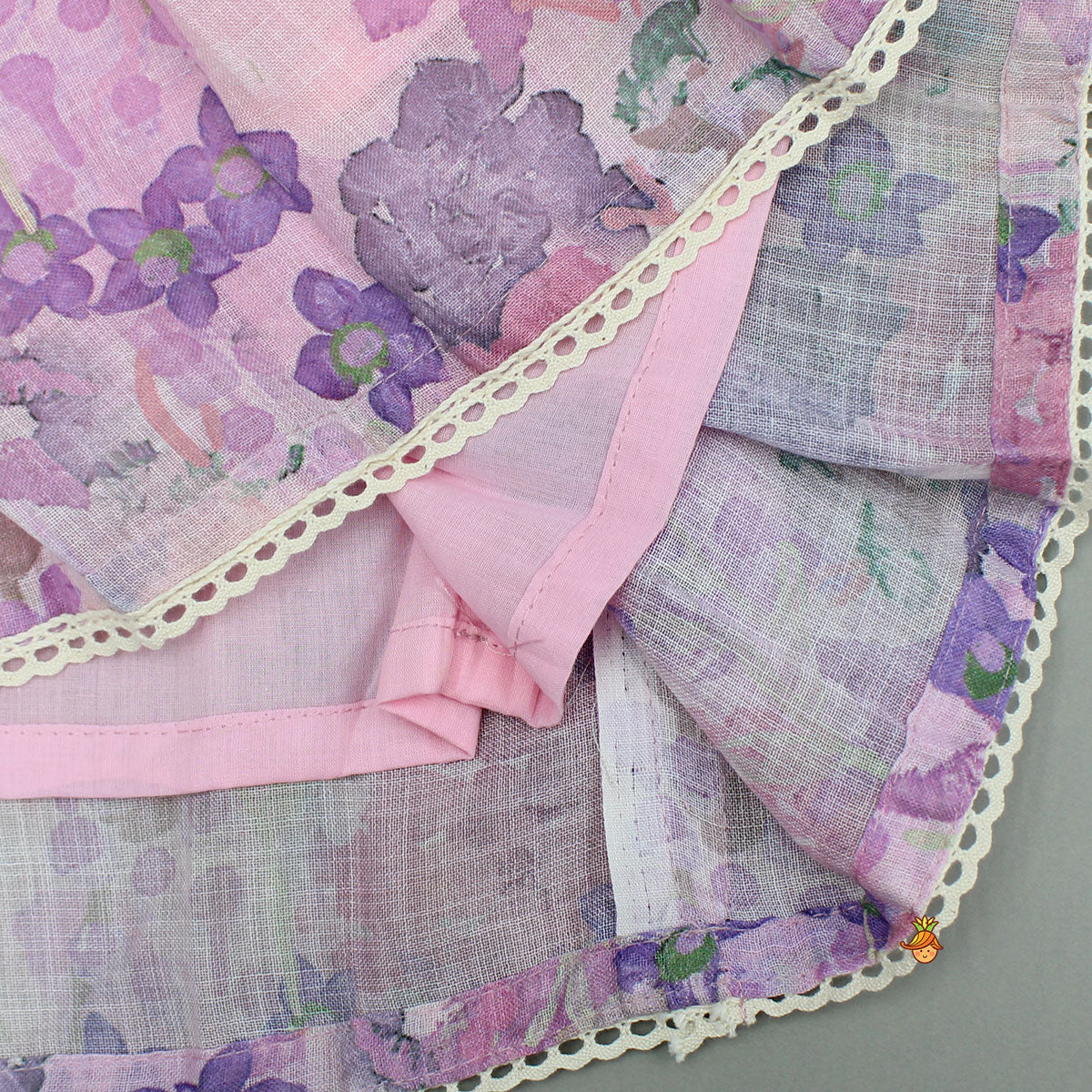Pre Order: Heart Detail Pink Top With Floral Lehenga