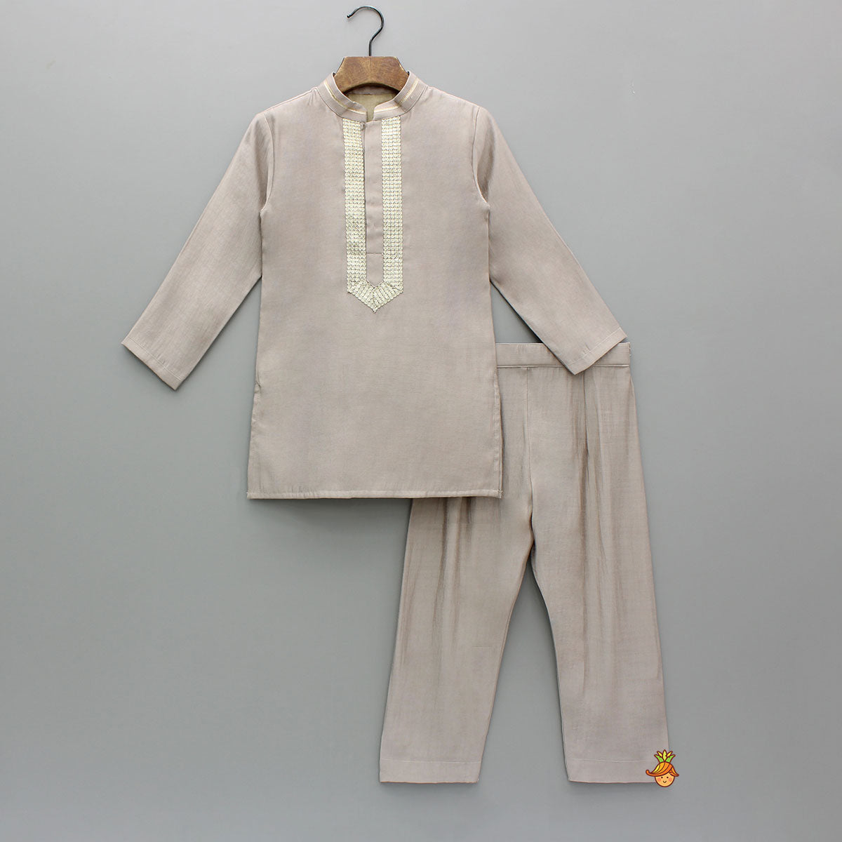 Pre Order: Brown Sequin Lace Detailed Kurta With Pyjama