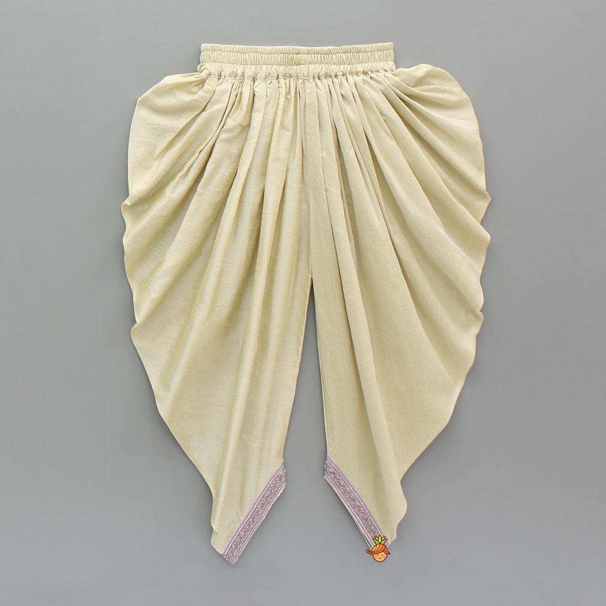 Pre Order: Yoke-Embroidered Green Top with Beige Dhoti