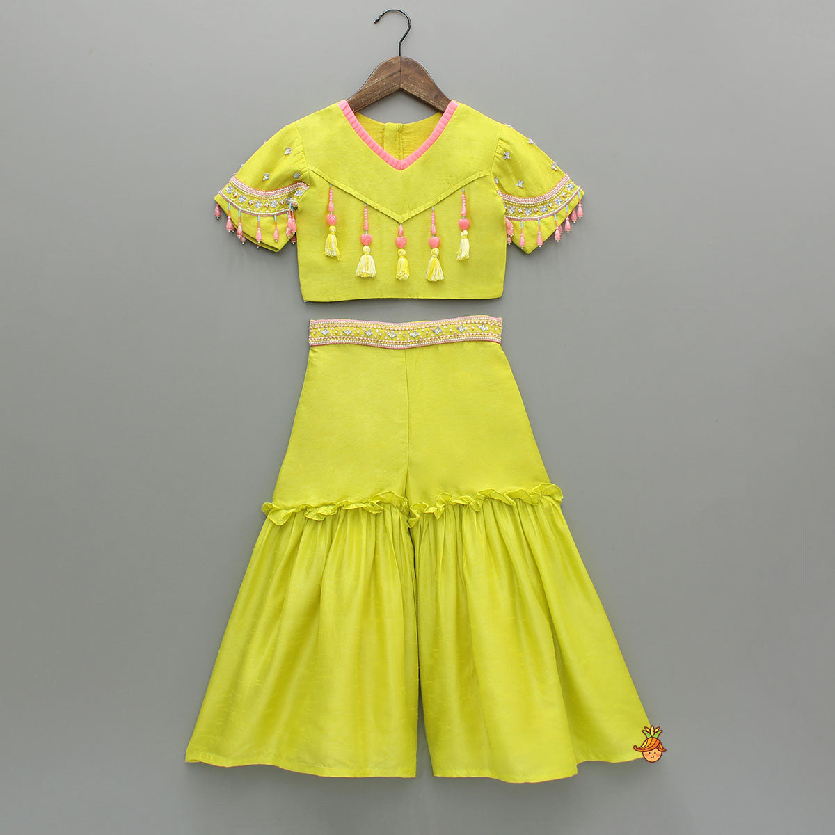 Pre Order: Yellow Tassel Top With Sharara
