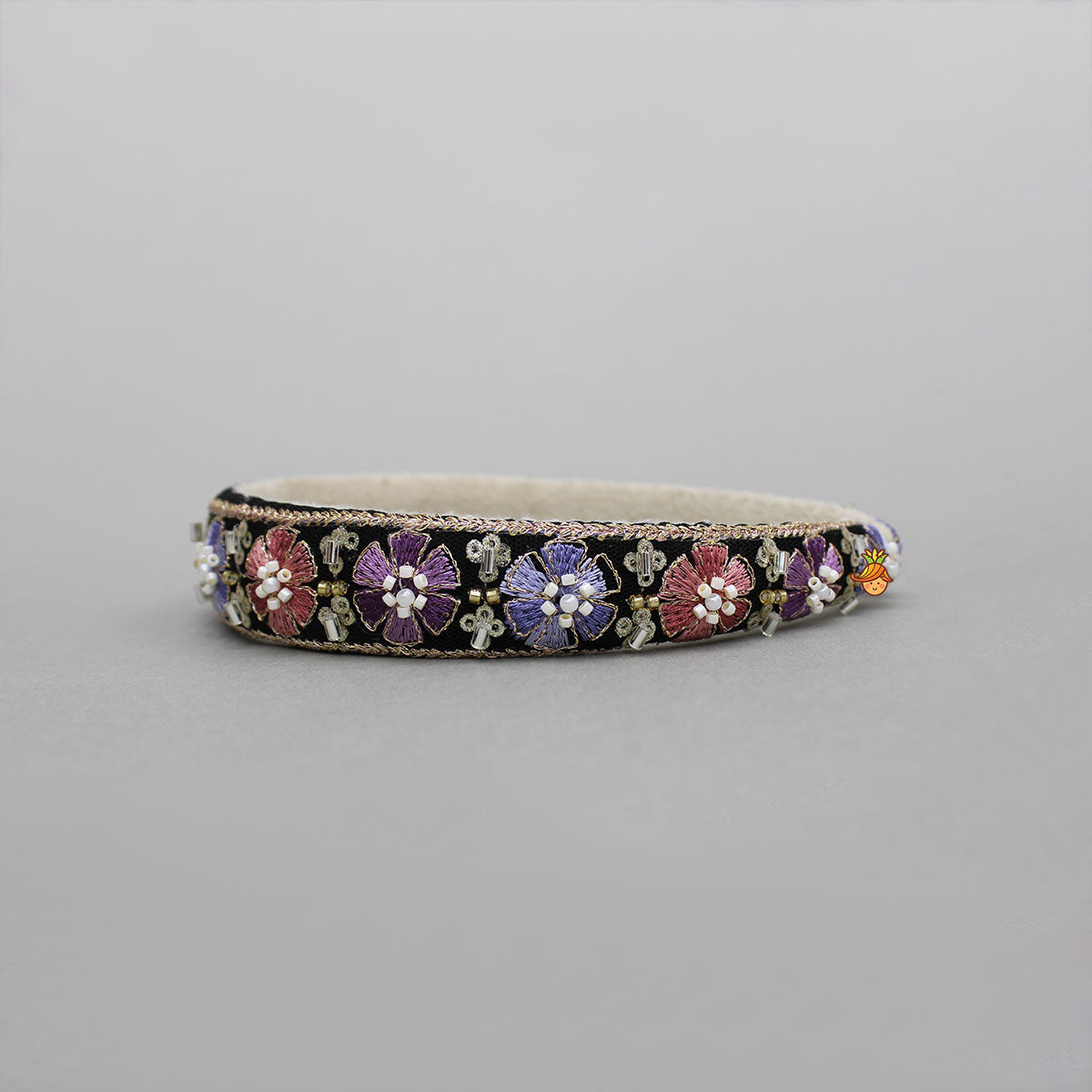Floral Embroidered Black Hairband With Beadwork