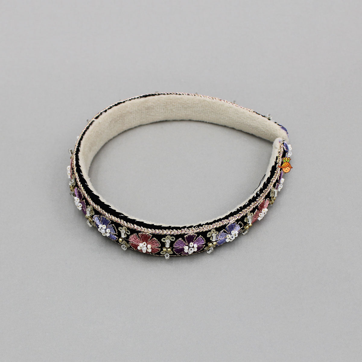 Floral Embroidered Black Hairband With Beadwork