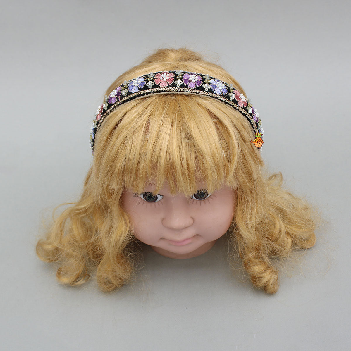 Floral Embroidered Black Hairband With Beadwork