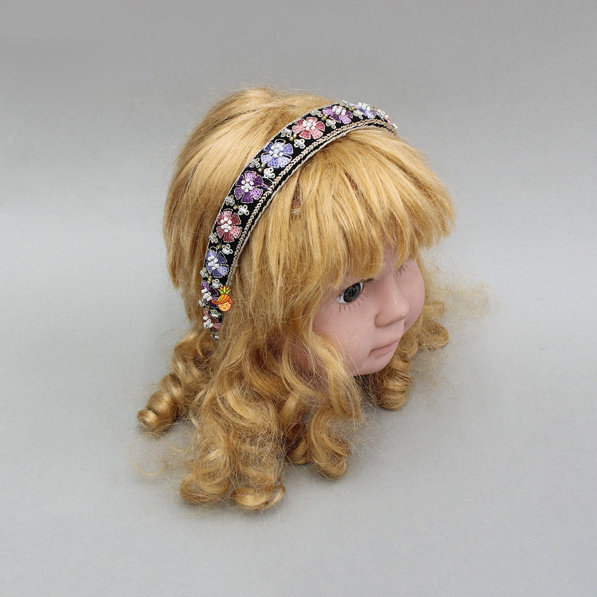 Floral Embroidered Black Hairband With Beadwork