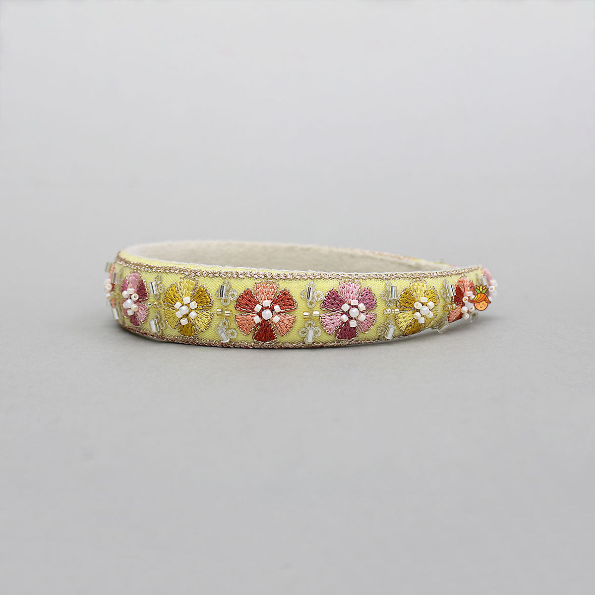 Yellow Embroidered Floral Hairband With Beadwork
