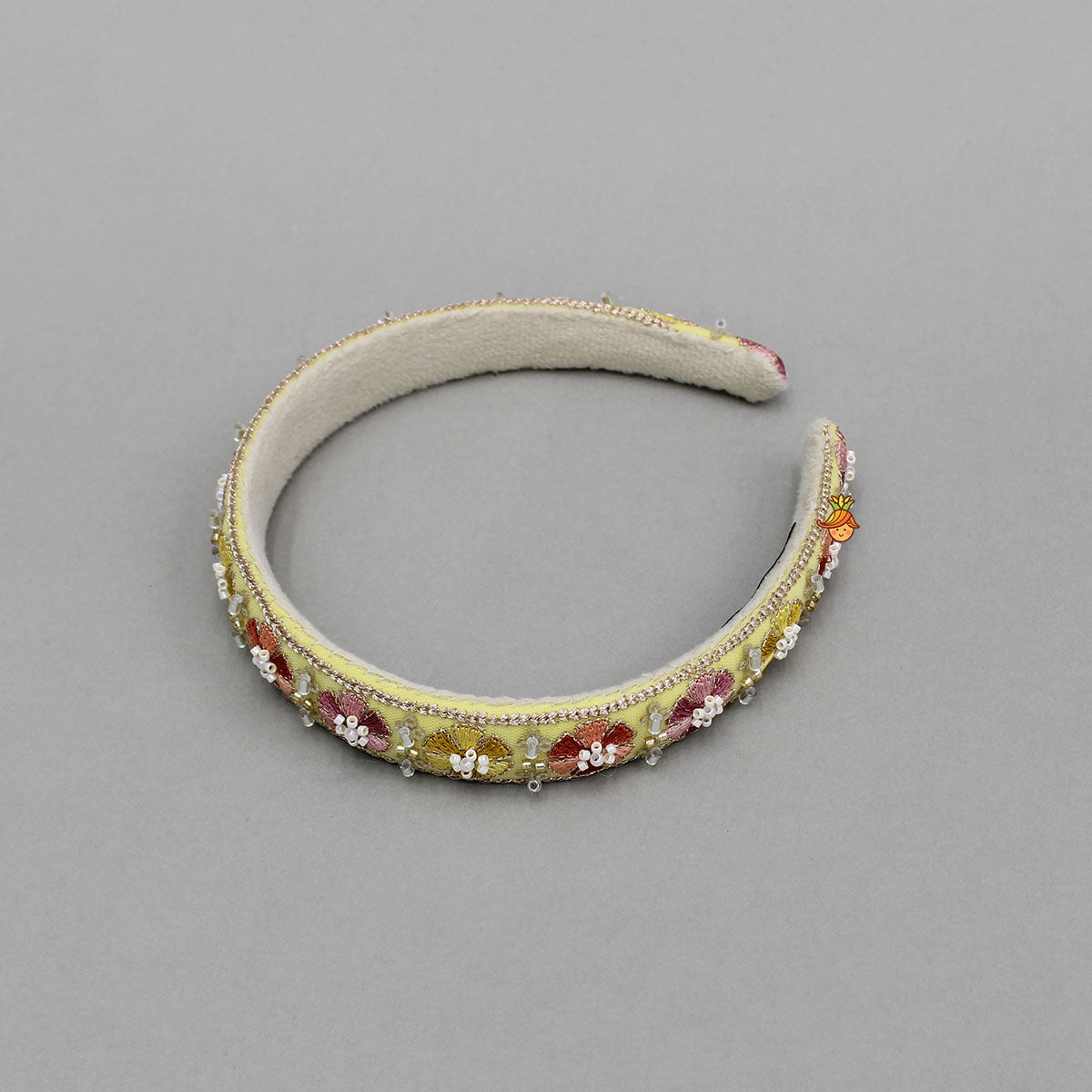 Yellow Embroidered Floral Hairband With Beadwork
