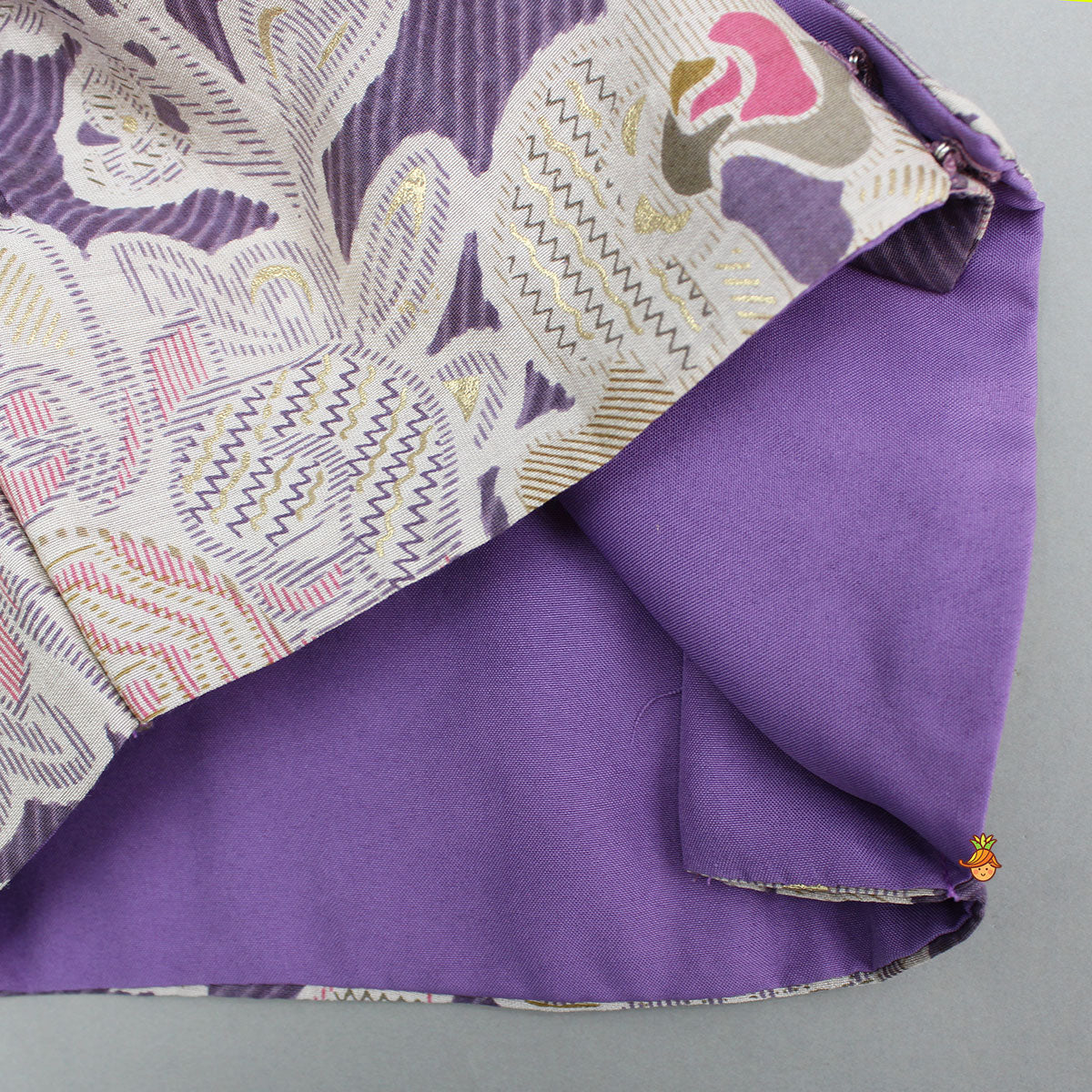 Pre Order: Mirror Embellished Floral Printed Top With Flared Palazzo