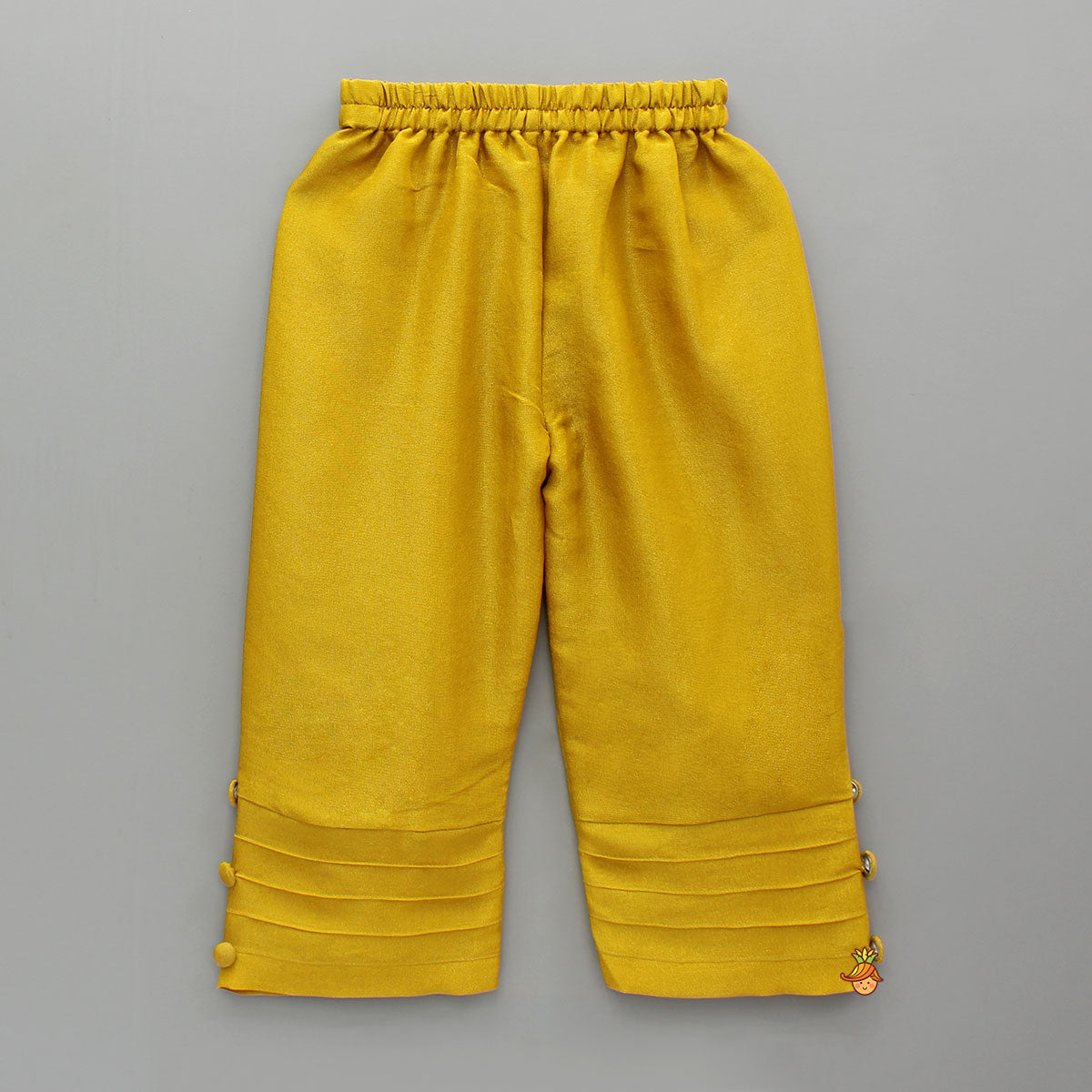 Pre Order: Overlap-Style Shiny Mustard Kurti With Pant