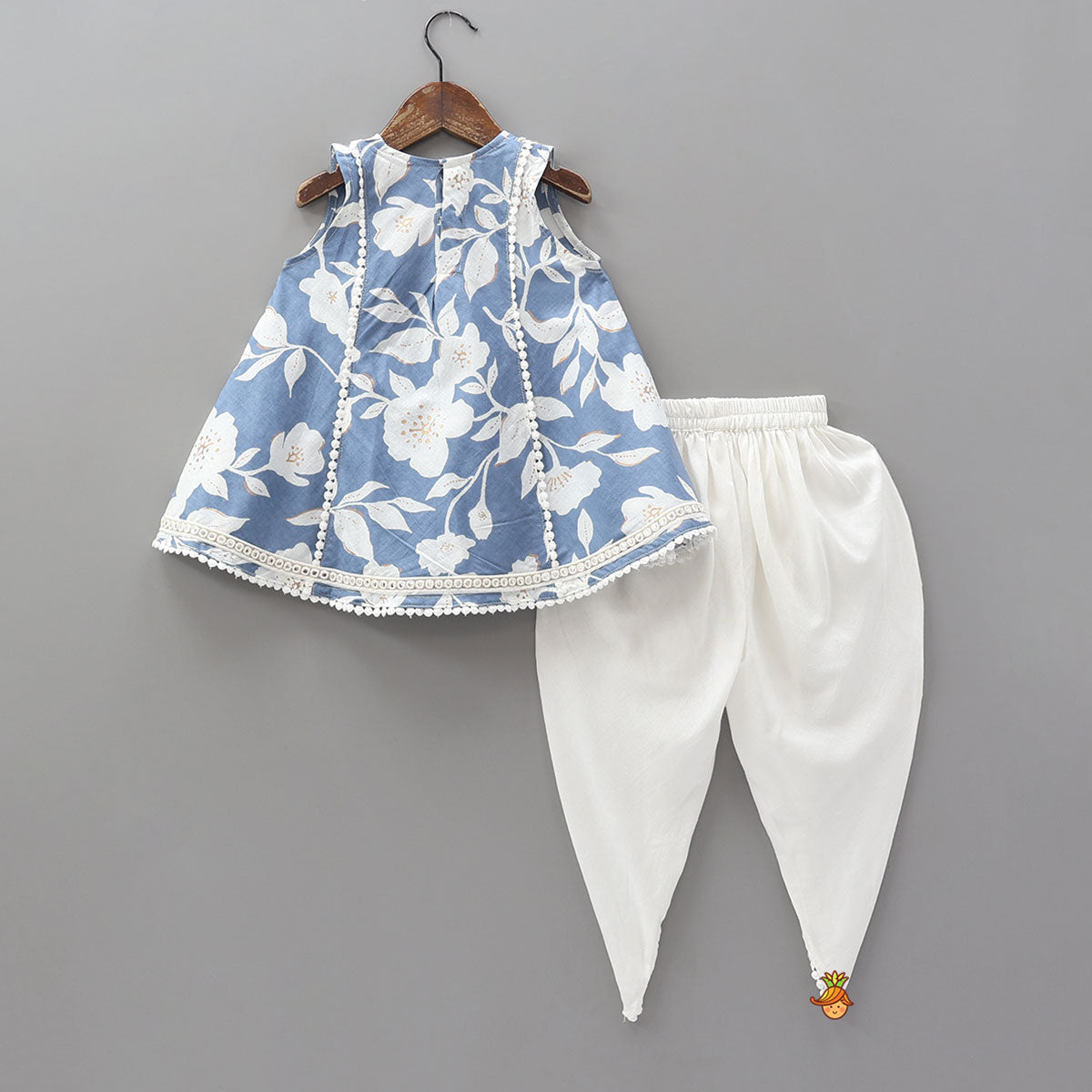 Pre Order: Floral Print Blue Kurta With Dhoti