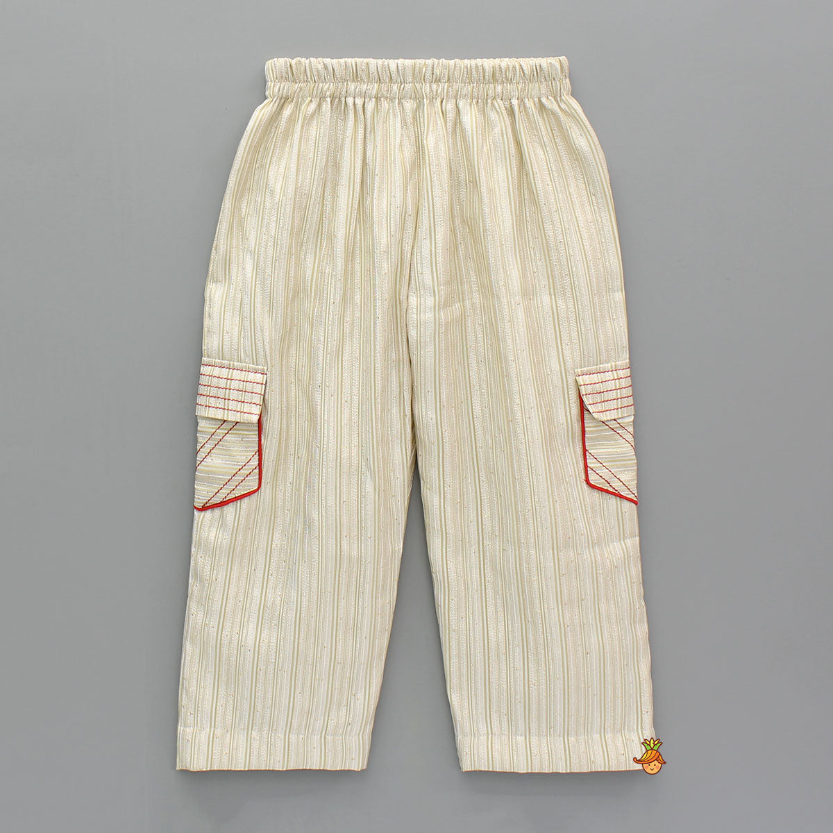 Pre Order: V-Neck Embroidered Red Top And Patch Pocket Detail Pant