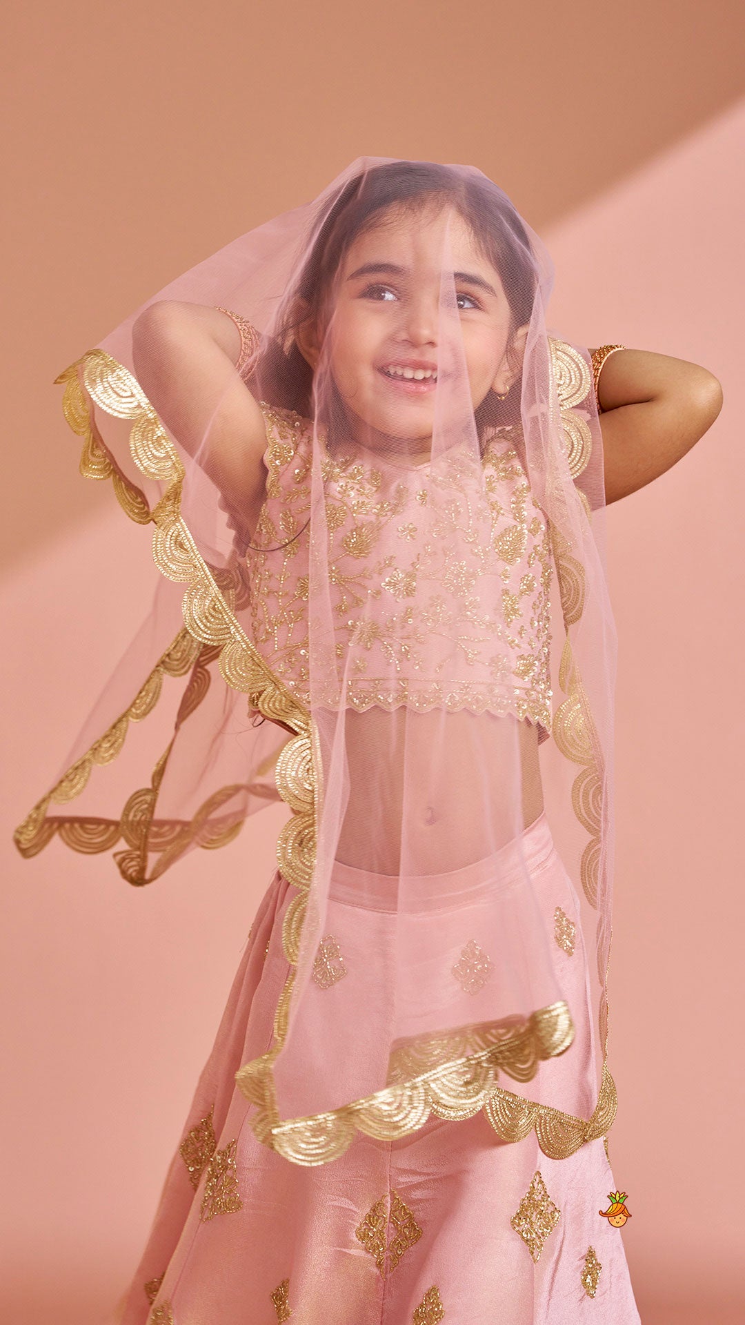 Pre Order: Pink Shimmery Sequin Embroidered Top With Flared Lehenga And Matching Dupatta